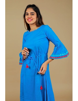 Blue Hand Embroidered Kurta With Flared Sleeves: Lk380C-S-1-sm