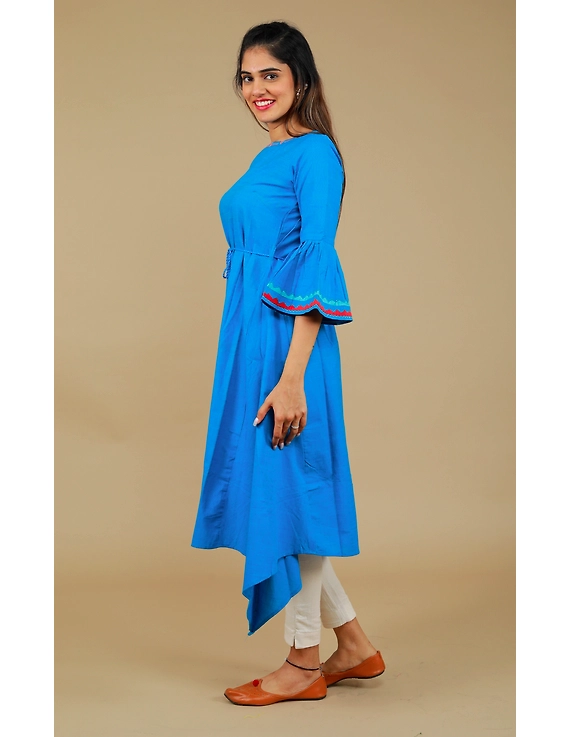 Blue Hand Embroidered Kurta With Flared Sleeves: Lk380C-S-3