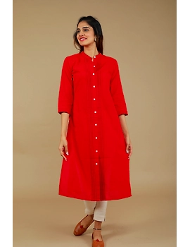Red Straight Kurta With Pintucks: Lk410B-S-1-sm