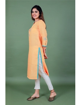 Yellow dandelion motif embroidered kurta in pure linen-LK420B-S-3-sm