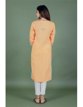 Yellow dandelion motif embroidered kurta in pure linen-LK420B-M-4-sm