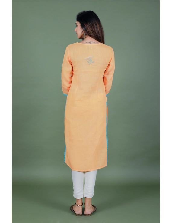 Yellow dandelion motif embroidered kurta in pure linen-LK420B-S-4
