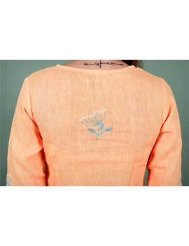 Yellow dandelion motif embroidered kurta in pure linen-LK420B-S-5-sm