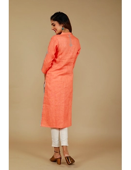 Banjara yoke kurta in peach linen fabric-LK430A-S-3-sm