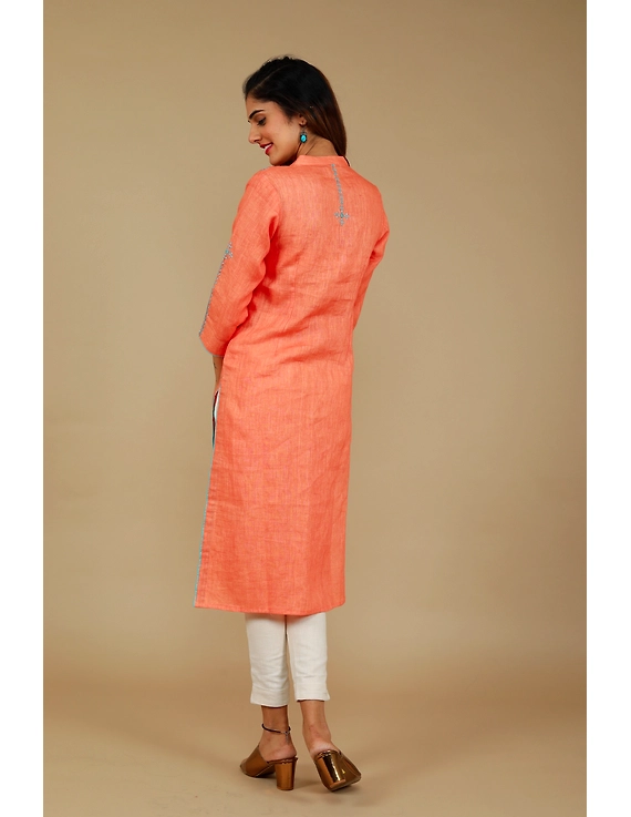 Banjara yoke kurta in peach linen fabric-LK430A-S-3