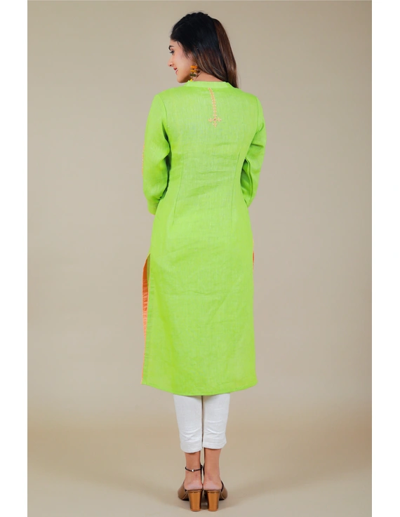 Banjara yoke kurta in mehendi green linen fabric-LK430B-XXXL-4
