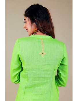 Banjara yoke kurta in mehendi green linen fabric-LK430B-S-5-sm