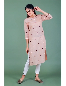 All over mirror embroidered kurta in old rose linen fabric-LK440B-S-1-sm