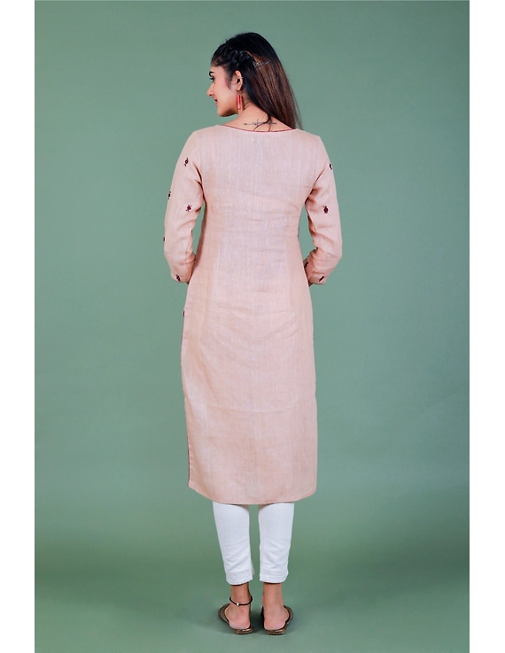 All over mirror embroidered kurta in old rose linen fabric-LK440B-S-4