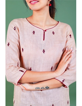 All over mirror embroidered kurta in old rose linen fabric-LK440B-S-2-sm