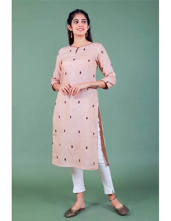All over mirror embroidered kurta in old rose linen fabric-LK440B-S-3