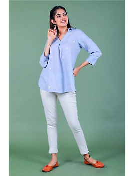 PASTEL BLUE BOX PLEAT TUNIC: LT120A-S-1-sm