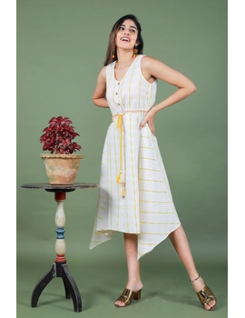Sleeveless white ikat dress with embroidered belt:LD640A-LD640A-L-sm