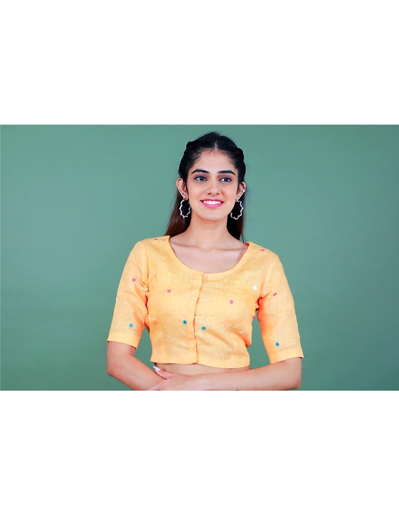 Peach linen blouse with mirror embroidery-RB09A-L-1
