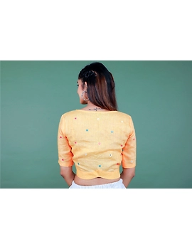 Peach linen blouse with mirror embroidery-RB09A-L-2-sm
