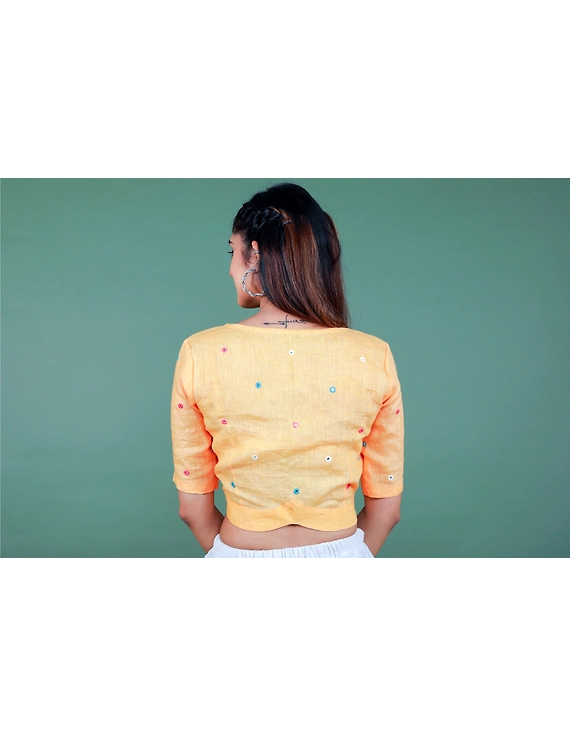 Peach linen blouse with mirror embroidery-RB09A-L-2