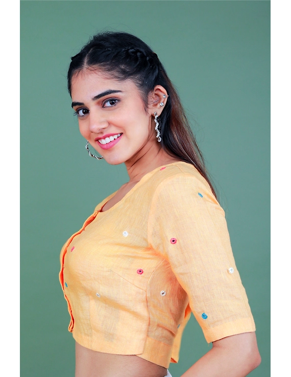 Peach linen blouse with mirror embroidery-RB09A-L-3