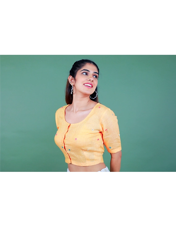 Peach linen blouse with mirror embroidery-RB09A-L-4