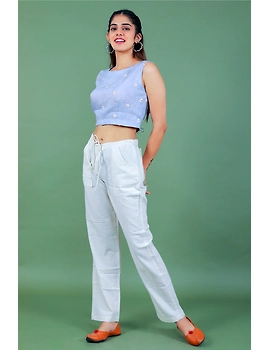 Sleeveless light blue linen blouse with back slit-RB09B-S-1-sm