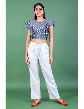 Grey ikat blouse with frill design : RB11A-S-1-sm