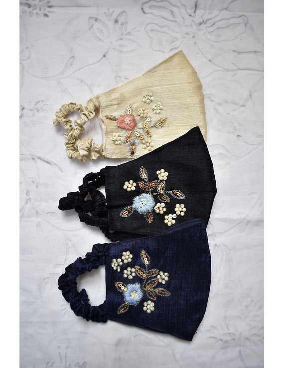 Semi silk mask with zardosi hand embroidery: ZM6-BLACK-1