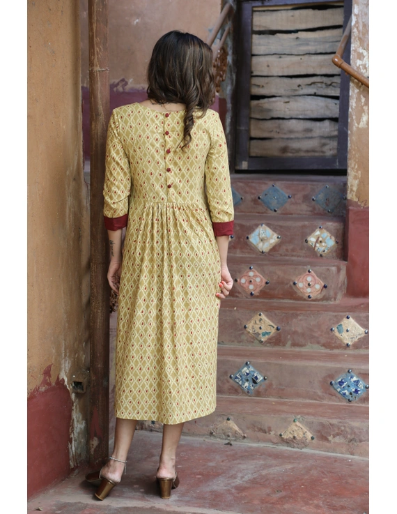 Mustard Yellow Kalamkari Dress With Sequins: Ld630B-S-4