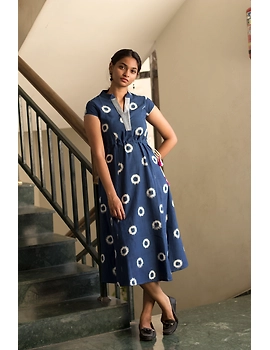BLUE A LINE DRESS IN DOUBLE IKAT : LD350A-LD350A-S-sm