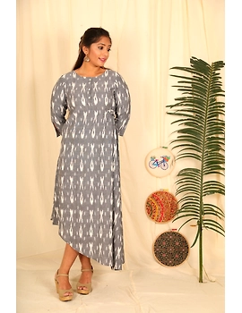 ASSYMETRIC GREY-OFFWHITE IKAT DRESS : LD450E-LD450E-L-sm