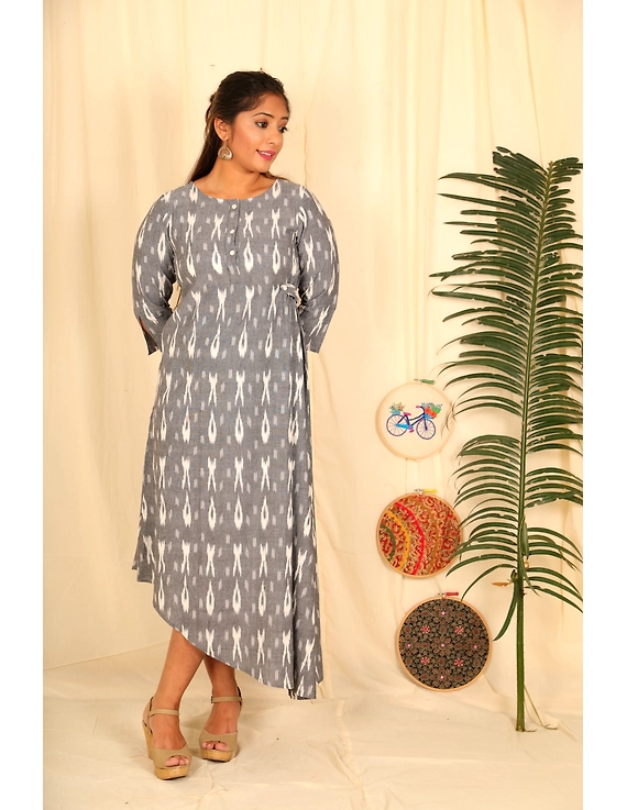 ASSYMETRIC GREY-OFFWHITE IKAT DRESS : LD450E-LD450E-L