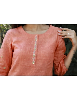 CORAL EMBROIDERED PLACKET TUNIC IN PURE LINEN: LT130A-XL-2-sm