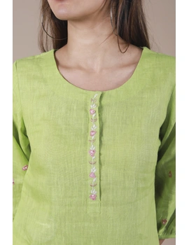 LIGHT GREEN EMBROIDERED PLACKET TUNIC IN PURE LINEN: LT130B-S-2-sm