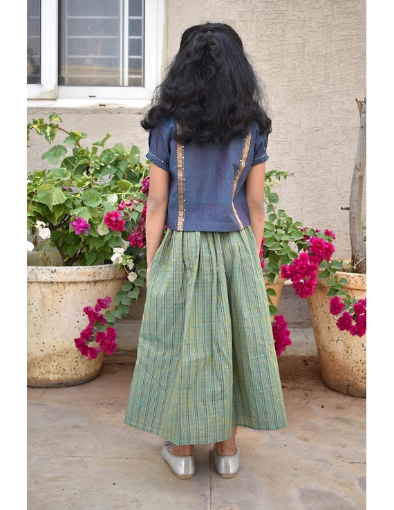 Girls blue and gold mangalagiri cotton lehenga set : KGL100B-2-3-2