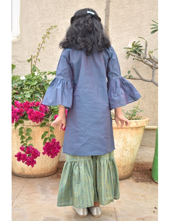 Girls blue and gold mangalagiri cotton sharara with tunic top : KGS100B-2-3-2