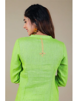 Banjara yoke kurta in mehendi green linen fabric-LK430B-XL-4-sm