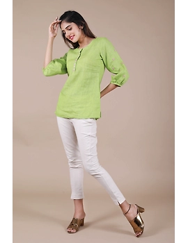 LIGHT GREEN EMBROIDERED PLACKET TUNIC IN PURE LINEN: LT130B-LT130B-SL-sm
