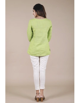 LIGHT GREEN EMBROIDERED PLACKET TUNIC IN PURE LINEN: LT130B-S-2-sm