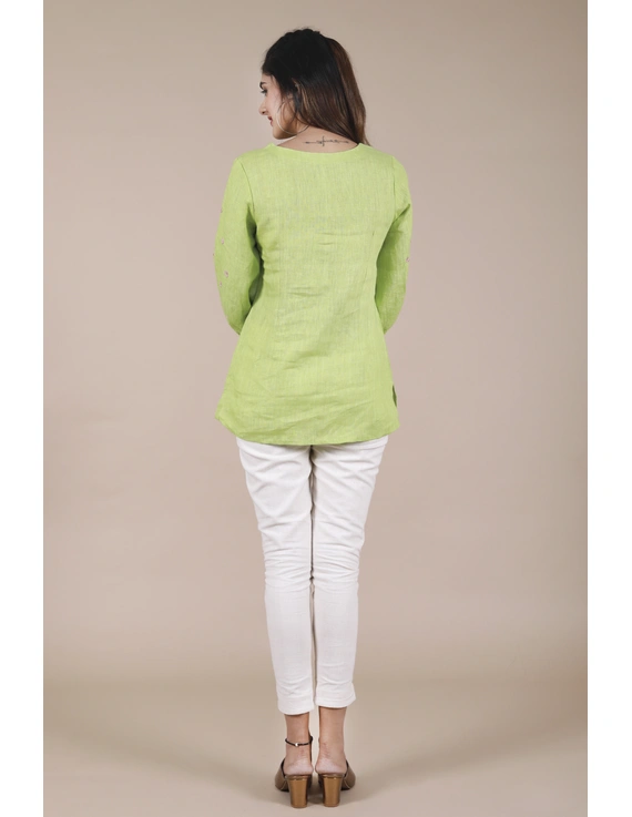 LIGHT GREEN EMBROIDERED PLACKET TUNIC IN PURE LINEN: LT130B-L-2