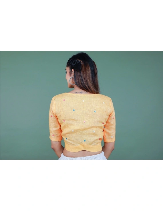 Peach linen blouse with mirror embroidery-RB09A-RB09A-XLL