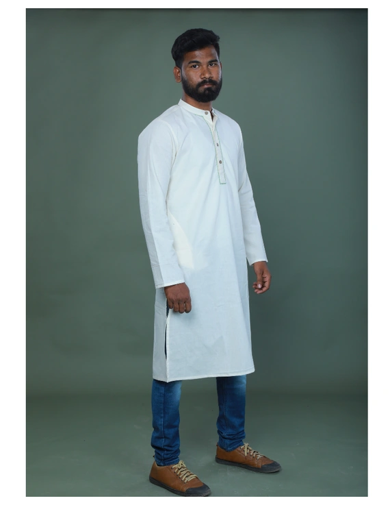 GENTS MUSLIN LONG KURTA WITH HAND EMBROIDERY : GT440A-L-1