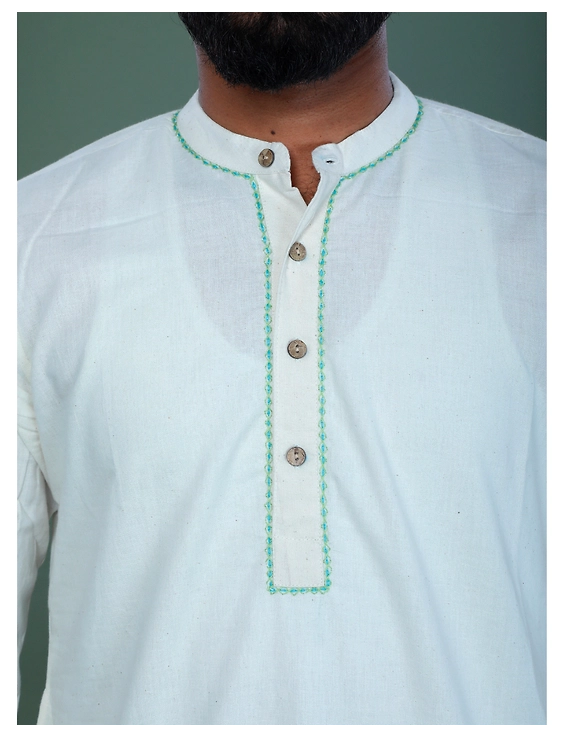 GENTS MUSLIN LONG KURTA WITH HAND EMBROIDERY : GT440A-L-3