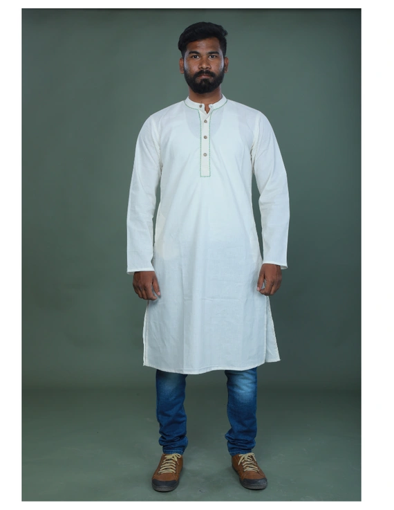 GENTS MUSLIN LONG KURTA WITH HAND EMBROIDERY : GT440A-GT440A-M