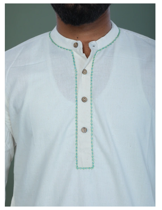 GENTS MUSLIN LONG KURTA WITH HAND EMBROIDERY : GT440A-M-3