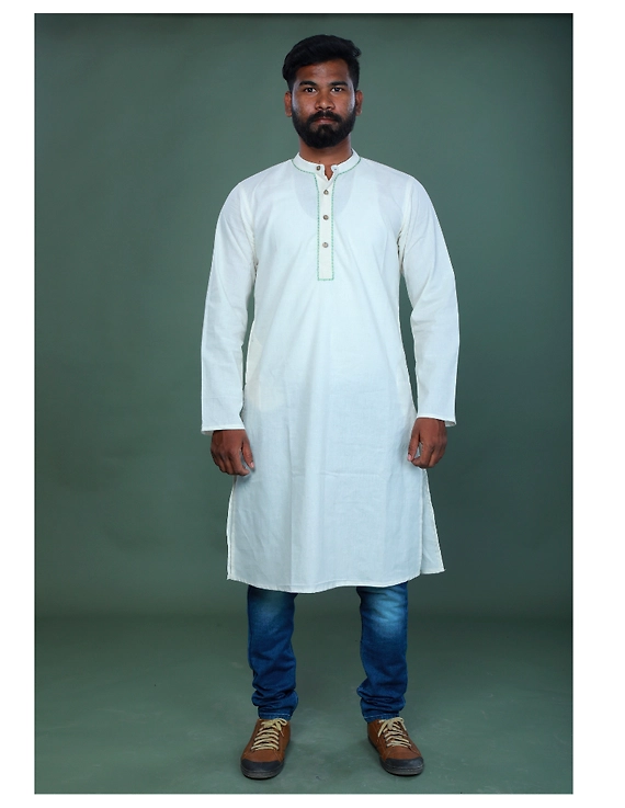 GENTS MUSLIN LONG KURTA WITH HAND EMBROIDERY : GT440A-GT440A-XL