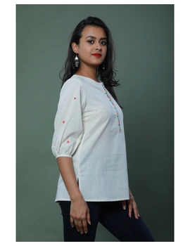 OFFWHITE TUNIC WITH EMBROIDERED PLACKET: LT130C-L-1-sm