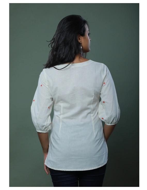 OFFWHITE TUNIC WITH EMBROIDERED PLACKET: LT130C-L-2