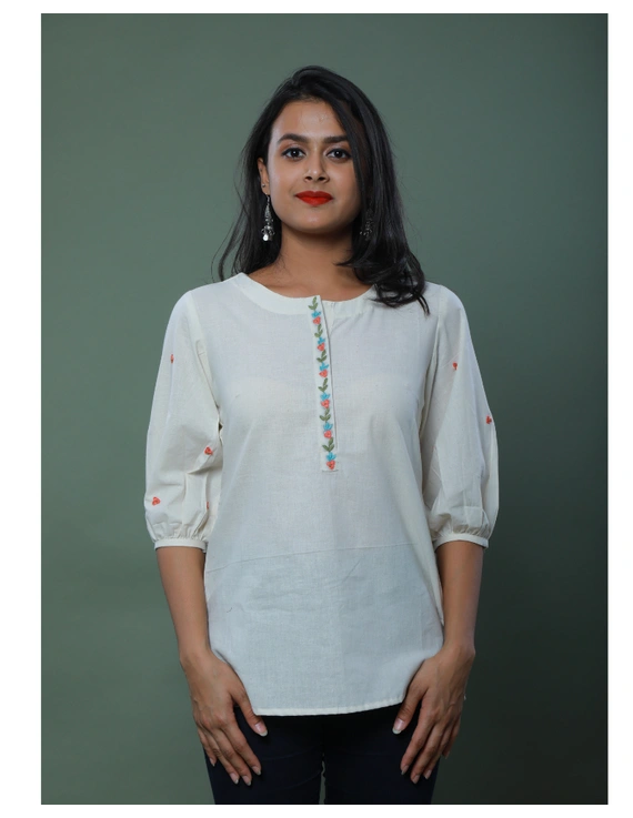 OFFWHITE TUNIC WITH EMBROIDERED PLACKET: LT130C-LT130C-M
