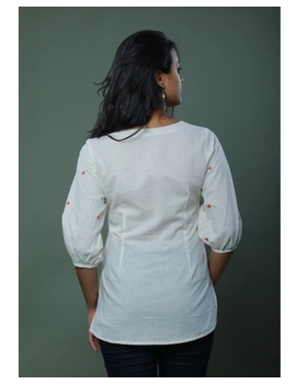 OFFWHITE TUNIC WITH EMBROIDERED PLACKET: LT130C-M-2-sm