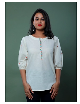 OFFWHITE TUNIC WITH EMBROIDERED PLACKET: LT130C-LT130C-XXL-sm