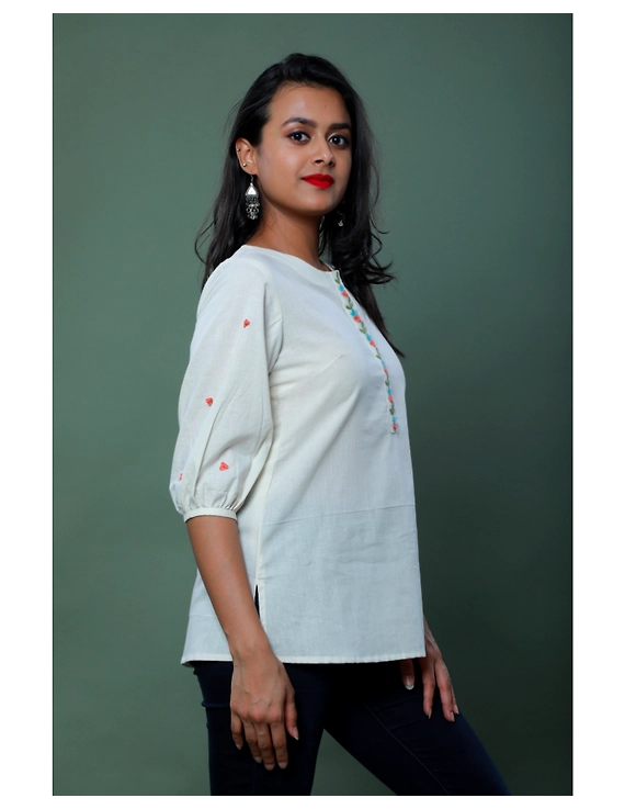 OFFWHITE TUNIC WITH EMBROIDERED PLACKET: LT130C-XXL-1