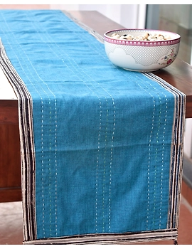 Red And Blue Embroidered Reversible Table Runner : HTR03-13 x 60-1-sm